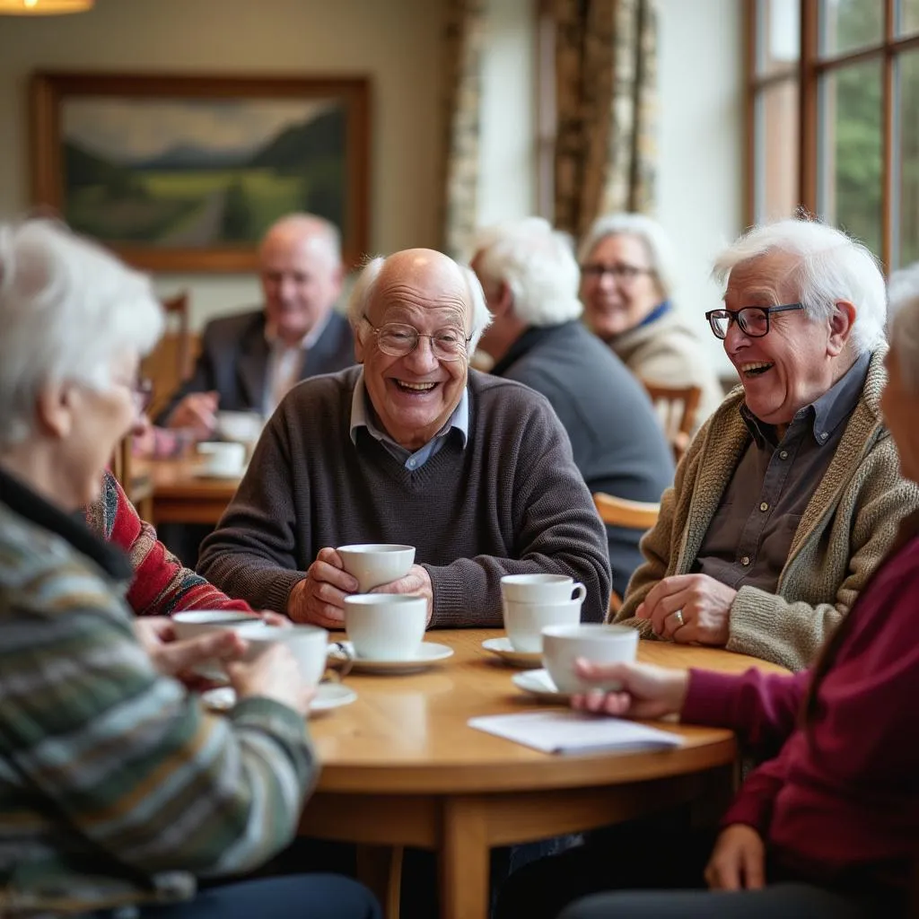 Komunita seniorů při neformální přestávce na kávu